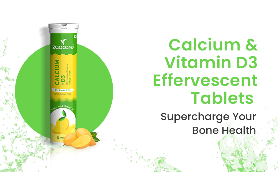 Calcium & Vitamin D3 Effervescent Tablets For Men & Women | Supports Bone Health, Muscle Strength & Teeth Health | 15 Tablets (1 Tablet Daily)