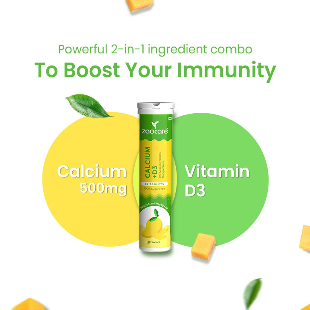 Calcium & Vitamin D3 Effervescent Tablets For Men & Women | Supports Bone Health, Muscle Strength & Teeth Health | 15 Tablets (1 Tablet Daily)