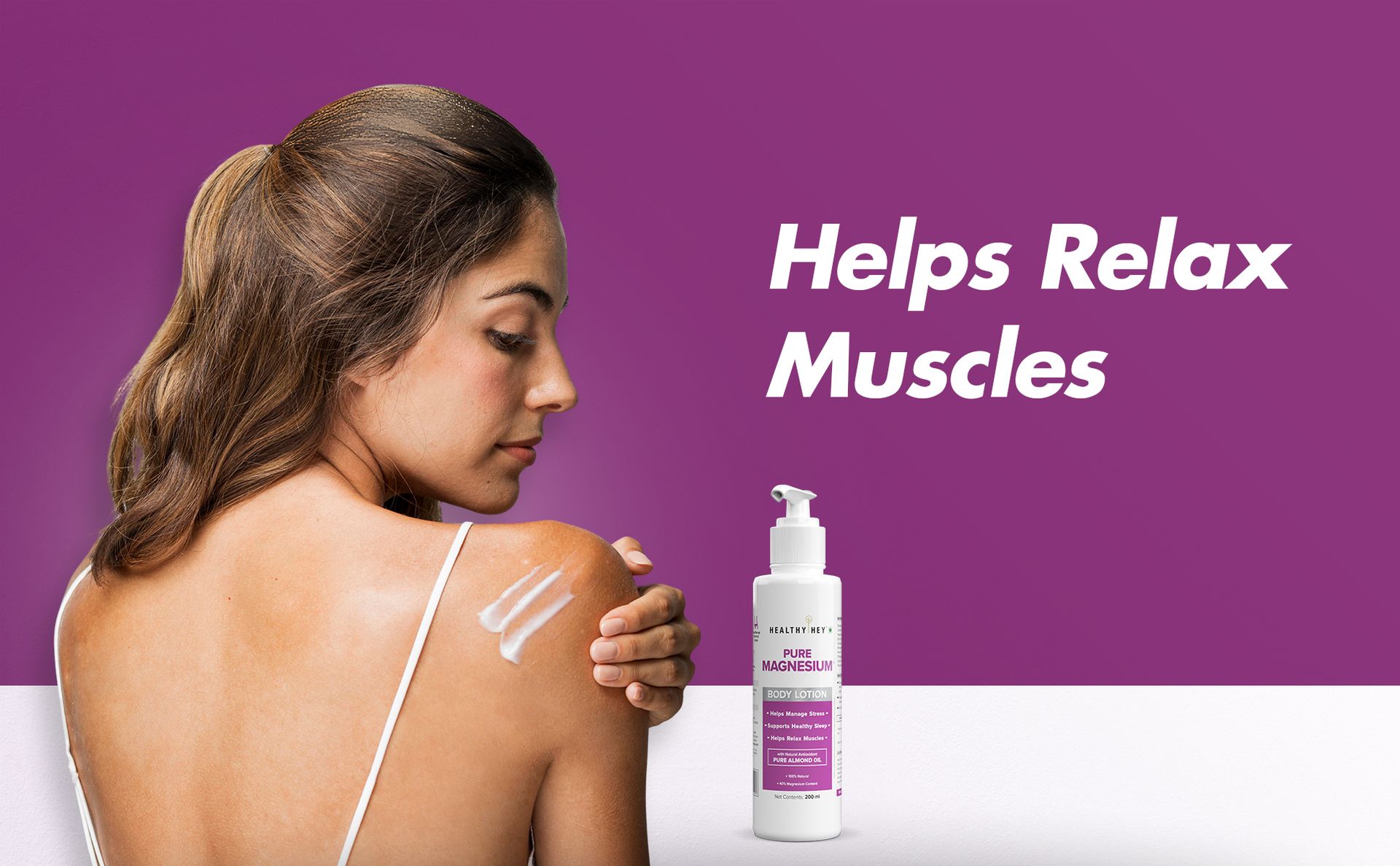 HealthyHey Pure Magnesium Body Lotion with Natural Antioxidant Pure Almond Oil - Helps Manage Stress - Supports Healthy Sleep - Helps Relax Muscles - 200ml