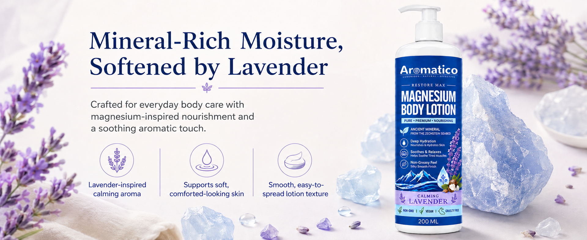 AROMATICO Magnesium Body Lotion. Topical Magnesium Supplement for Muscle Recovery, Skin Hydration & Nourishment. Non Greasy, Natural Ingredients – 200ml.