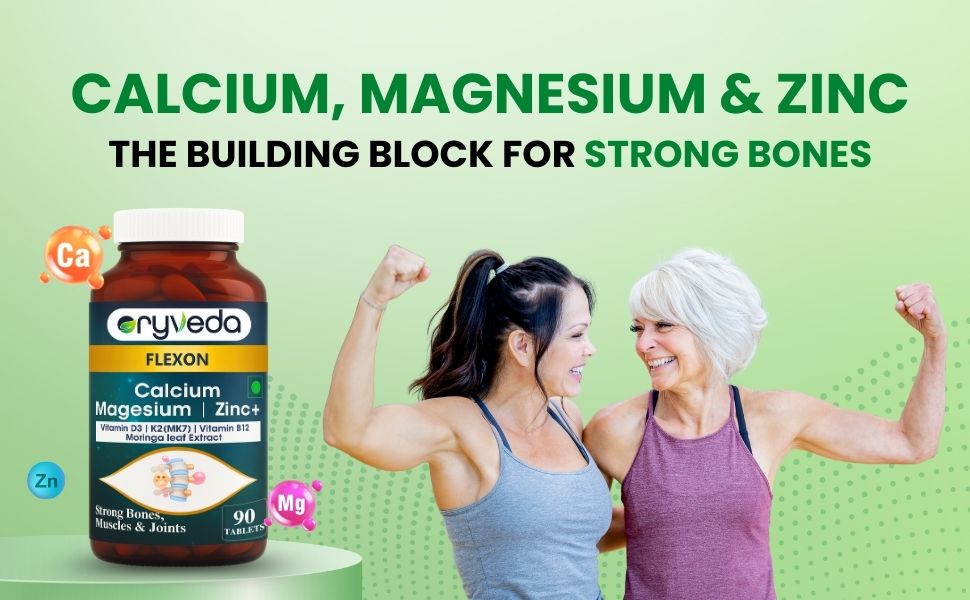 Calcium Magnesium Zinc Tablets with Vitamin D3 & B12 | Bone & Muscle Support Supplement for Daily Wellness | Supports Joint Health | Men & Women | 90 Veg Tablets