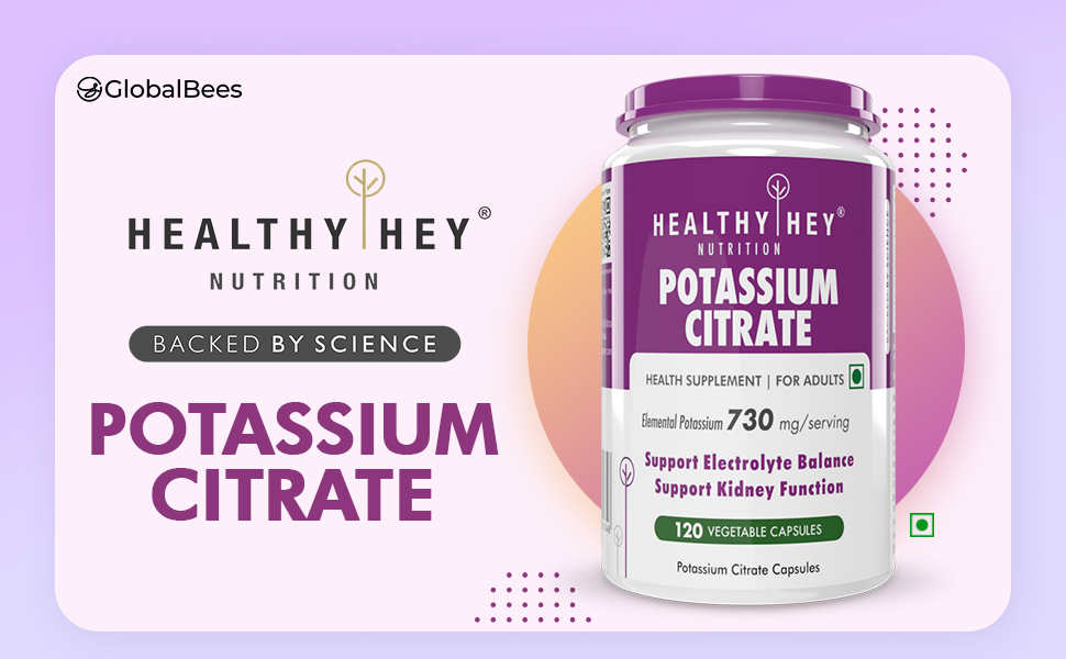 HealthyHey Nutrition Potassium Citrate 730mg - 120 Vegetable Capsules - Pack of 4