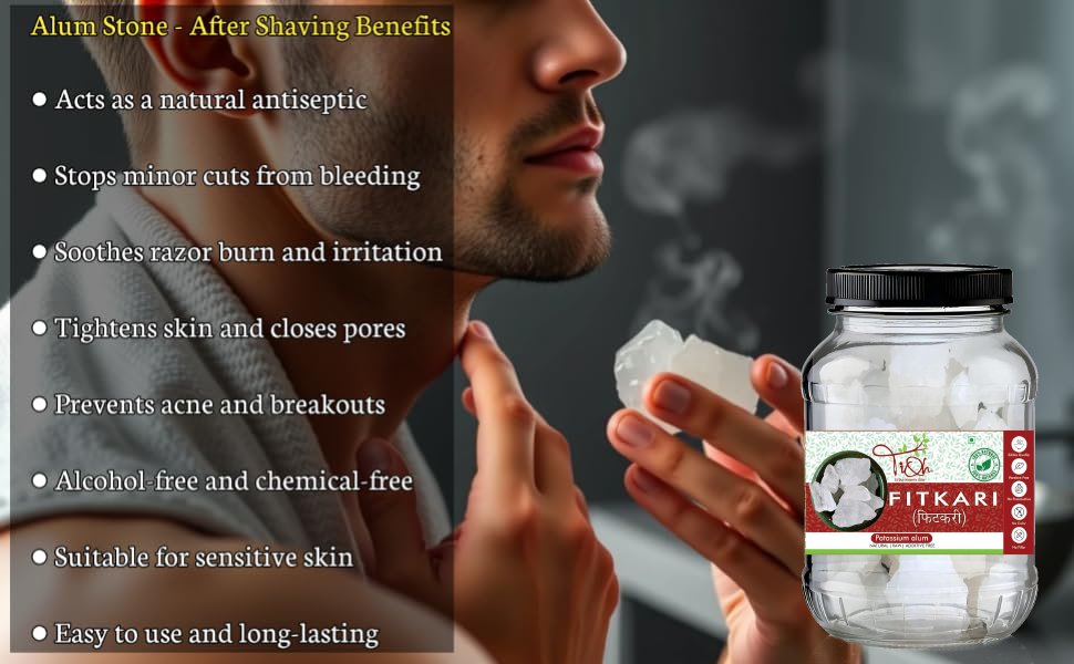 Fitkari Natural Potassium Alum Crystal, Raw, Multi-Purpose for Beauty and Hygiene,Alum Stone for Face | Fitkari Stone for Skin Tightening, Water Purification, Shaving & Teeth Care | Premium White Crystals Fitkiri Alum | Gentle & Effective Pack of (400 g)