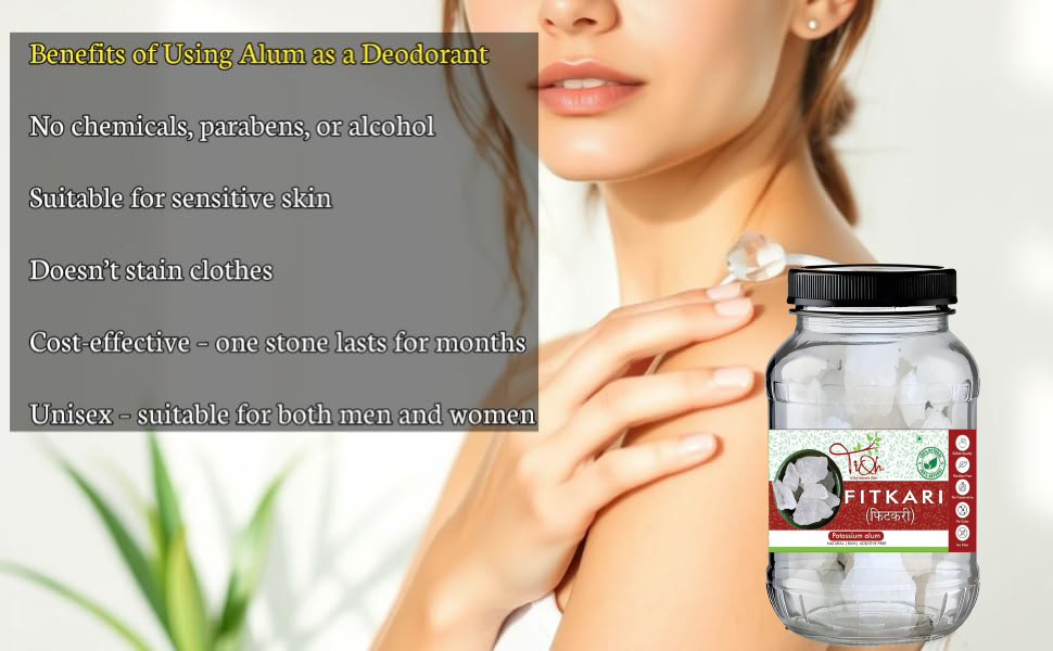 Fitkari Natural Potassium Alum Crystal, Raw, Multi-Purpose for Beauty and Hygiene,Alum Stone for Face | Fitkari Stone for Skin Tightening, Water Purification, Shaving & Teeth Care | Premium White Crystals Fitkiri Alum | Gentle & Effective Pack of (200 g)