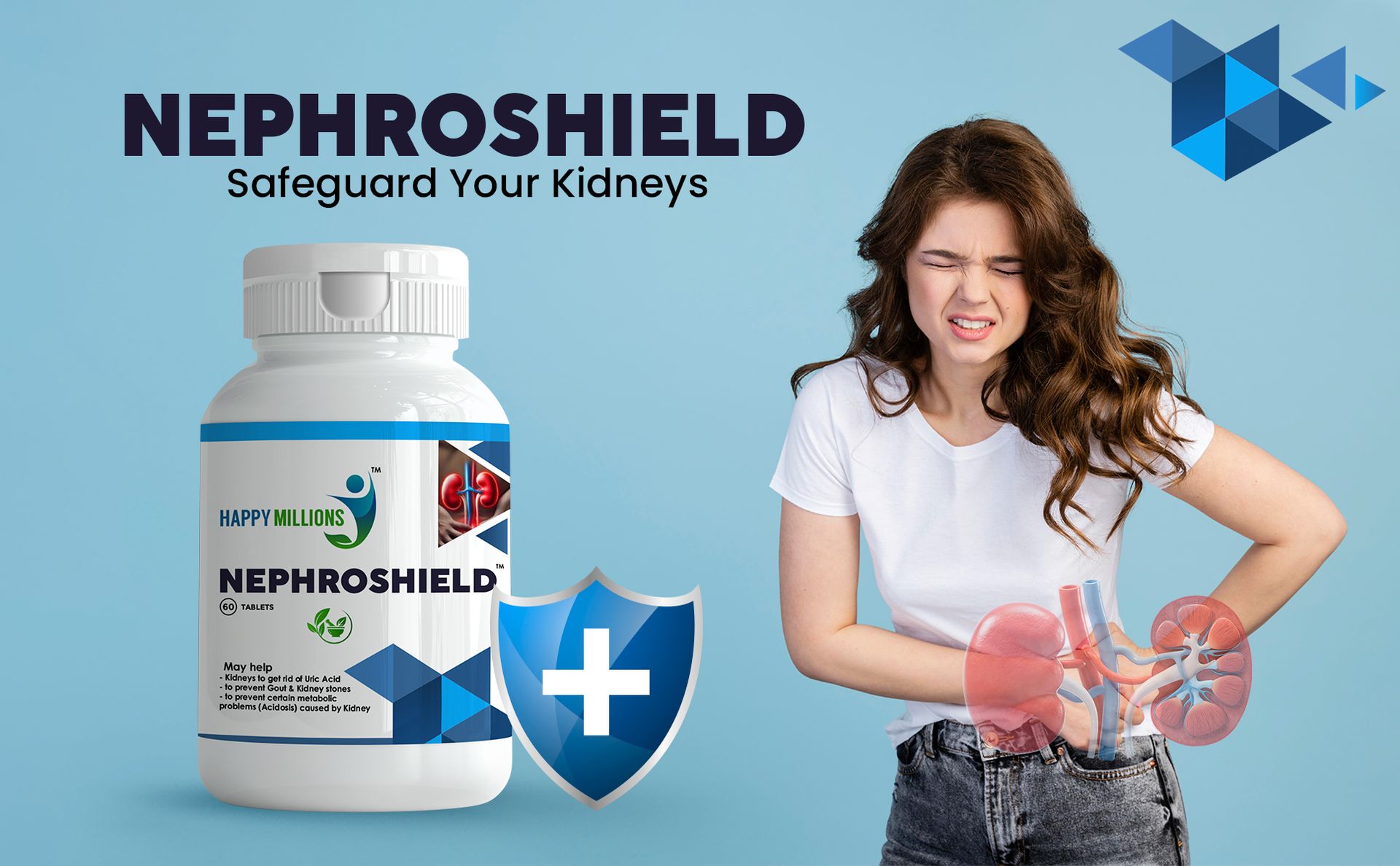 HappyMillions Nephroshield Kidney Detoxify Health Supplement 60 Tablets | May help with Stones, Gout, Uric Acid and Kidney Health