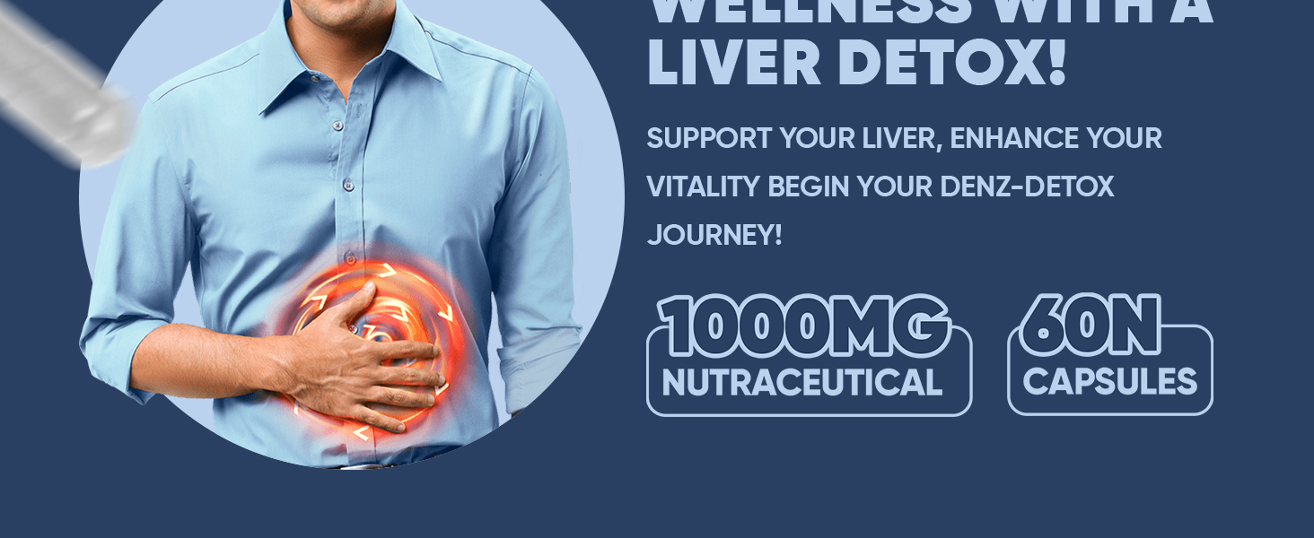 Denzour Nutrition Denz-Detox 1000mg | Supports Liver & Kidney Function | Natural Detox & Cleansing Supplement | Helps Maintain Energy & Vitality | 60 Veg Capsules | Made in India