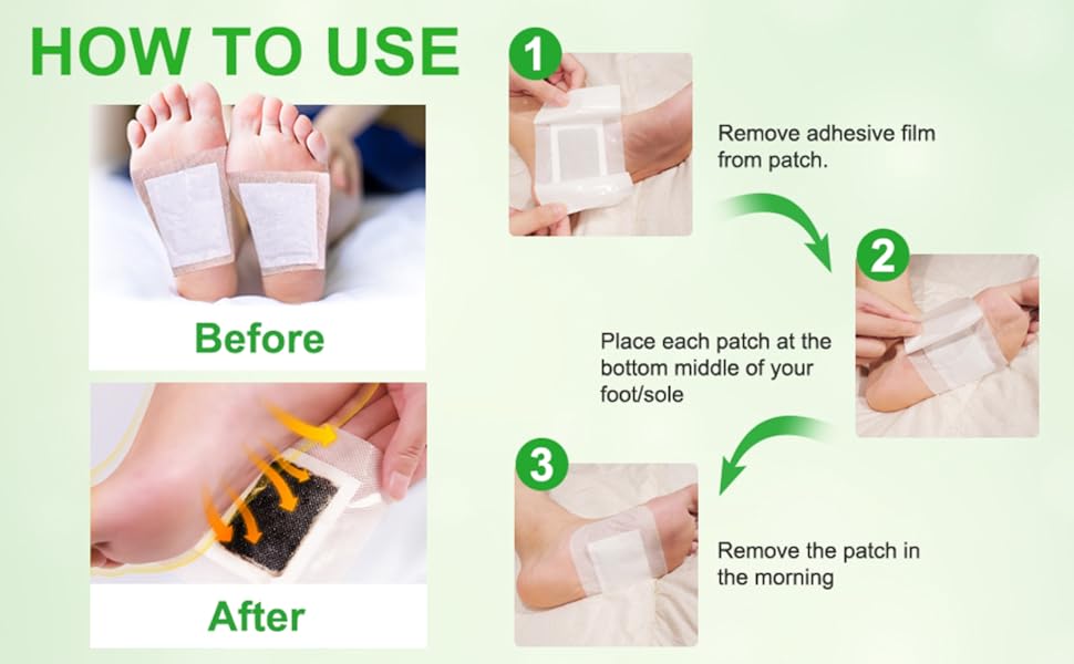 100% Herbal And Gentle Ingredient Detox Foot Pads, 10 Pieces, Natural Ingredients for Sleep Aid, Pain Relief, Toxin Removal with Bamboo Vinegar and Acupoint Micro-Massage Technology