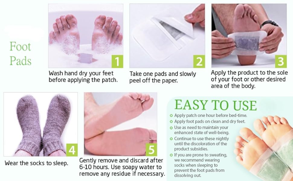 100% Herbal And Gentle Ingredient Detox Foot Pads, 10 Pieces, Natural Ingredients for Sleep Aid, Pain Relief, Toxin Removal with Bamboo Vinegar and Acupoint Micro-Massage Technology