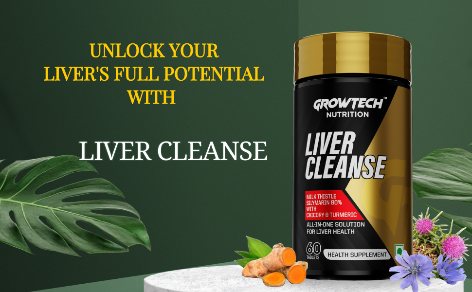 Growtech Nutrition Liver Cleanse & Detox Supplement | Re-Generate & Repair Formula With Milk Thistle | Supports Gut Health & Cholesterol 60 Tablets