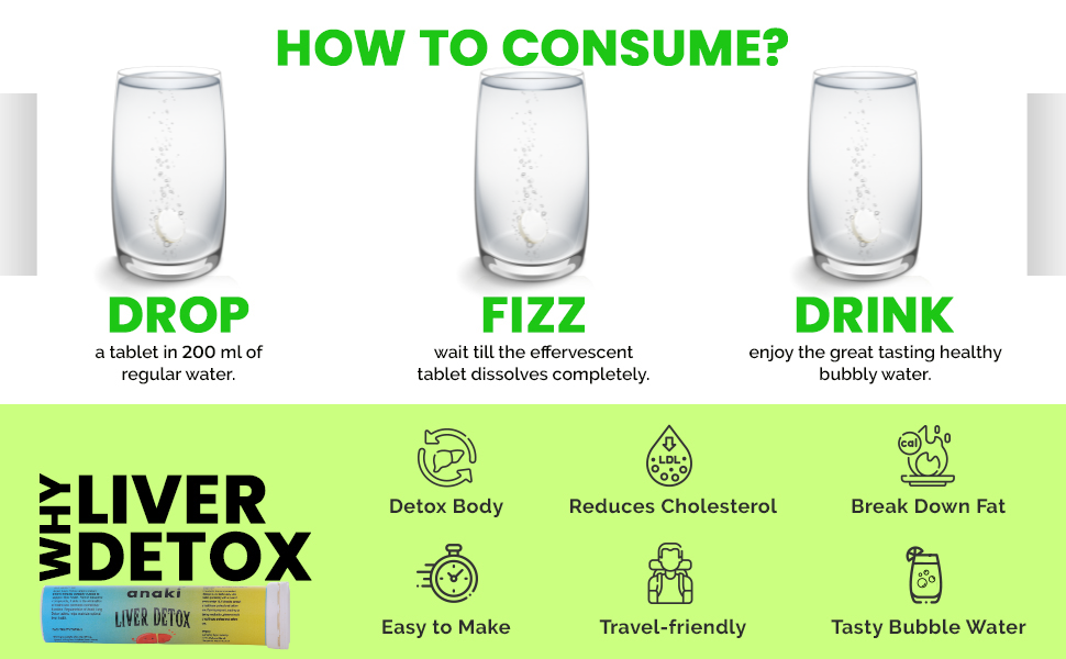 Anaki Liver Detox Effervescent |Tablets Fizzy Water with 10 Ayurvedic Herbs | Clinically Researched Therapeutic Ingredients | Drop, Dissolve, Fizz, Drink (Pack of 1)