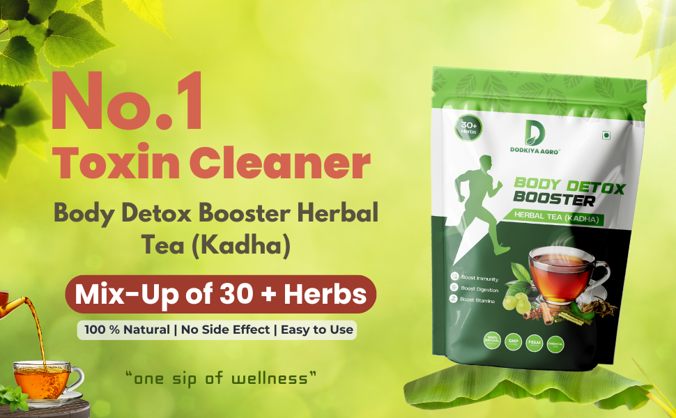 Dodkiya Agro Body Detox Drink Booster Tea (Kadha) blends 30+ herbs like Amla, Turmeric, Ashwagandha, Moringa & more for detox, immunity, and digestion. 250gm Pack-2