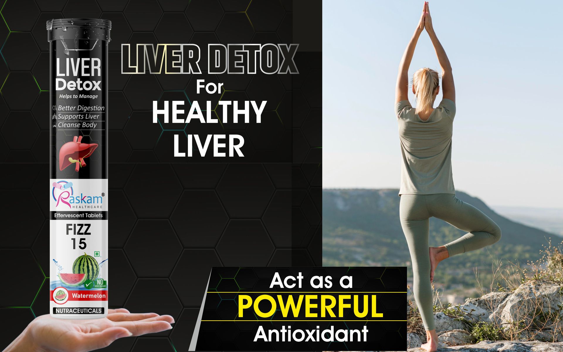 Liver Detox Effervescent – Plant-Based Detox with 9 Ayurvedic Herbs | Sugar-Free | Refreshing Watermelon Flavor | Drop, Fizz, Sip | Fizz 15 Tablets Pack of 5