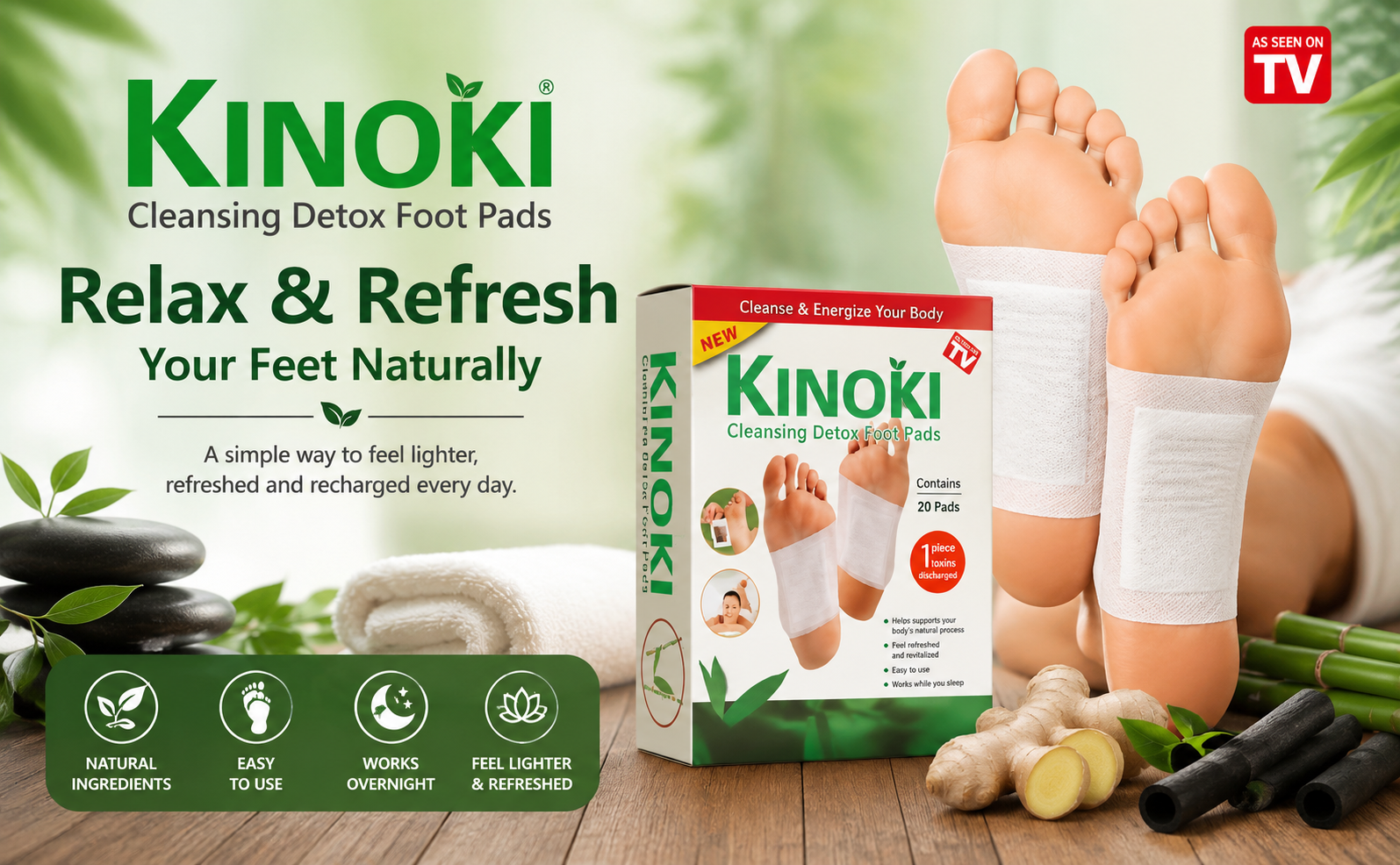 CHICAGOZONE 20 PCS Kinoki Cleansing Foot Pads | Natural Bamboo Vinegar Foot Patch for Overnight Foot Care | Self Adhesive Foot Patches for Relaxation & Daily Wellness | Comfortable Night Foot Stickers | Unisex