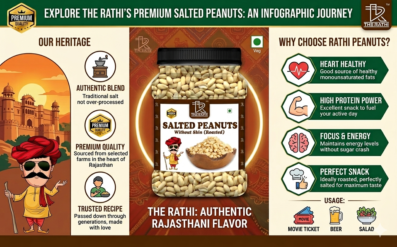THE RATHI Salted Peanuts Without Skin Roasted | Crunchy and Fresh | Healthy Snack for All Ages (250gm)