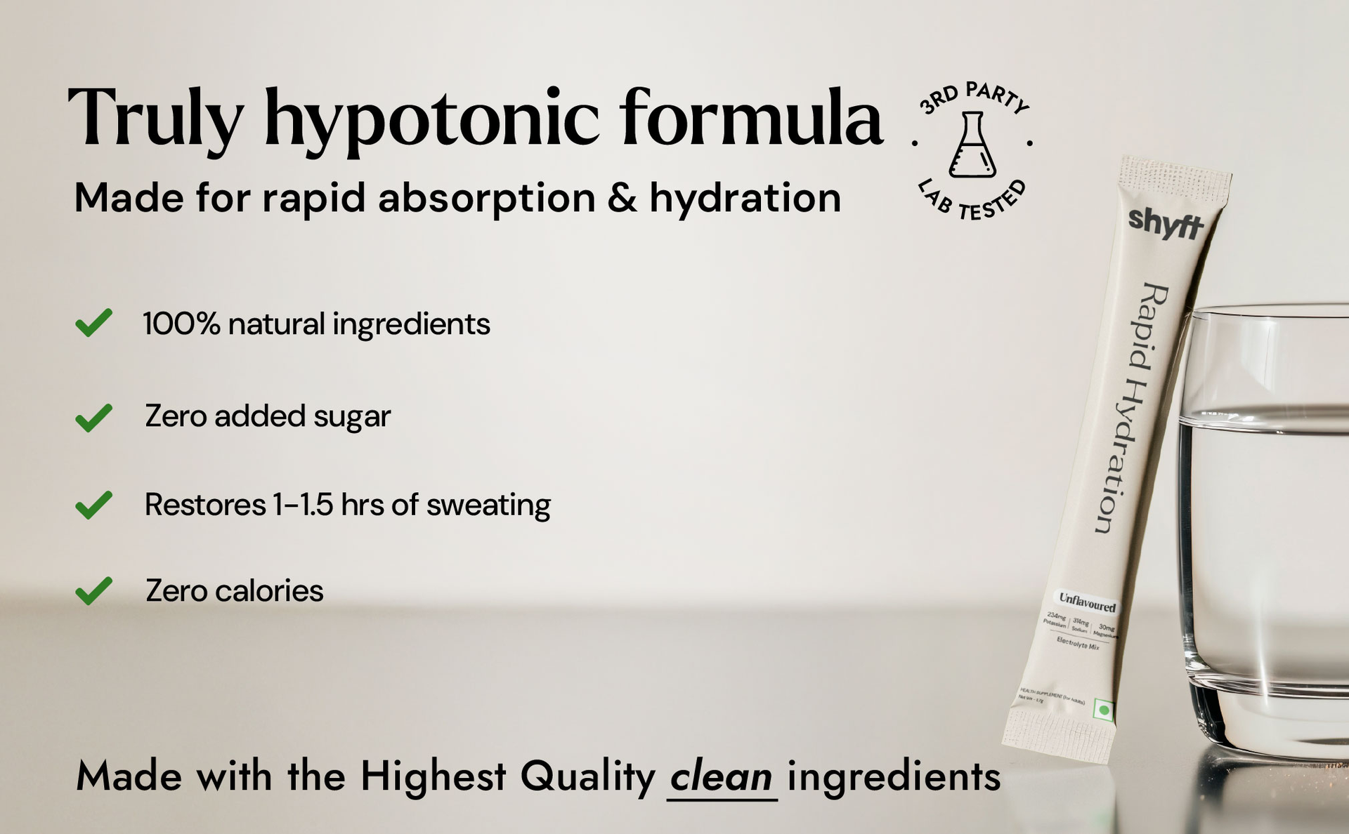 Shyft Rapid Hydration - Unflavoured | 25 Sachets | Right sodium, potassium, magnesium mix for Instant Hydration | Zero Sugar | Zero Calories | Absolutely no harmful chemicals