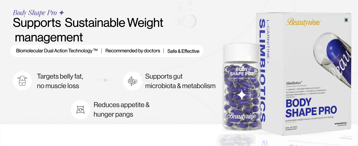 Beautywise Dual Action Body Shape | Weight Management | Helps Convert Fat into Energy Supplement for Men & Women (60 Capsules)