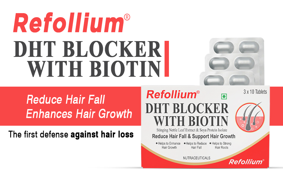 Refollium DHT Blocker with Biotin | Helps Reduce Hair Fall, Stimulates Hair Growth | Hair Vitamins for Men & Women (30 Tablets) (DHT BLOCKER)