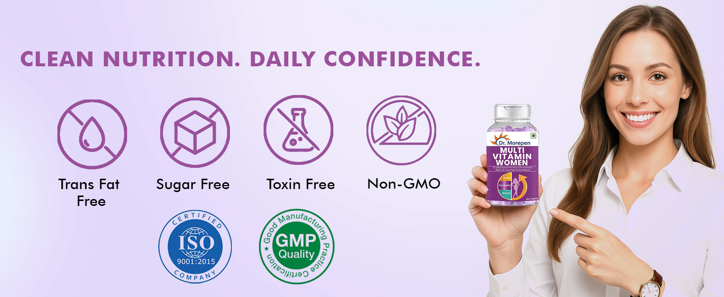 DR. MOREPEN Multivitamin Tabs for Women with Calcium, Vitamin D3 & 21 other Nutrients | Energy & Immunity Booster Supplement | 60 Tablets