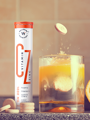 Wellbeing Nutrition Natural Vitamin C + Zinc 1000mg with Amla, Rose Hip, Acerola Cherry | Organic Immunity Booster, Helps Build Collagen for Healthy Hair, Skin & Nails, 16 Effervescent Tablets