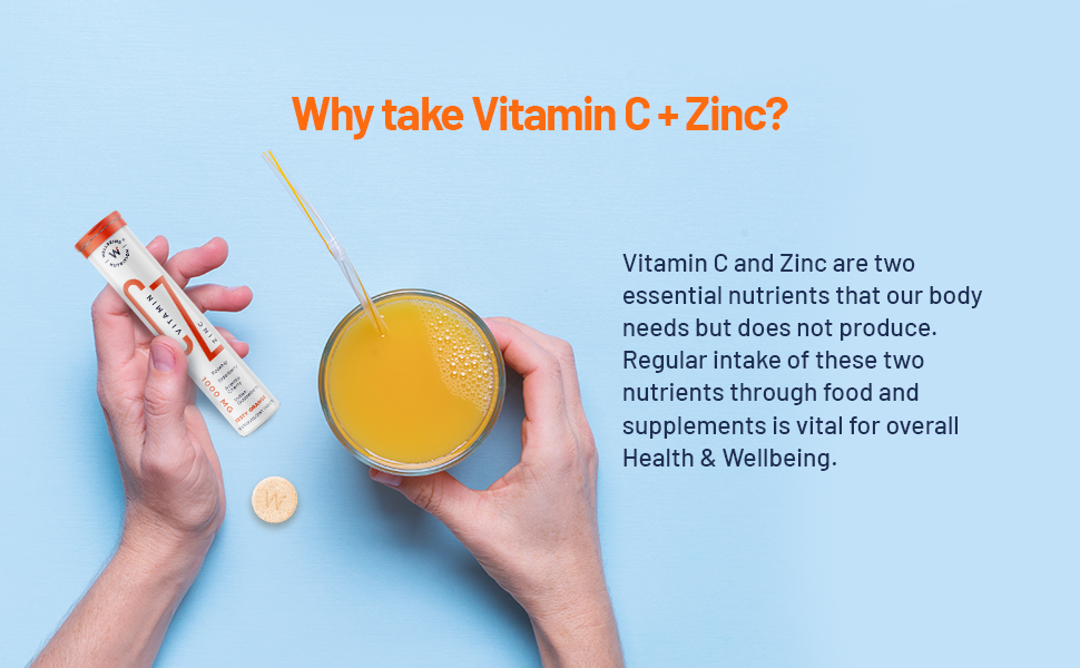 Wellbeing Nutrition Natural Vitamin C + Zinc 1000mg with Amla, Rose Hip, Acerola Cherry | Organic Immunity Booster, Helps Build Collagen for Healthy Hair, Skin & Nails, 16 Effervescent Tablets