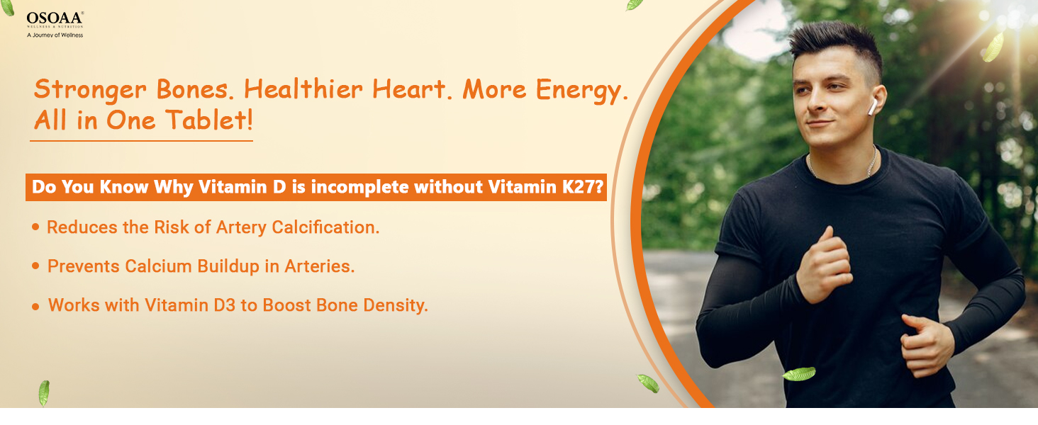 OSOAA Vitamin D3 K2 MK7 Supplement - 120 Tablets | Vitamin D3 (600 IU) | Promotes Calcium Absorption, Bone Health, Muscle Strength & Immunity | Plant Based Vitamin D3- Lichen Source