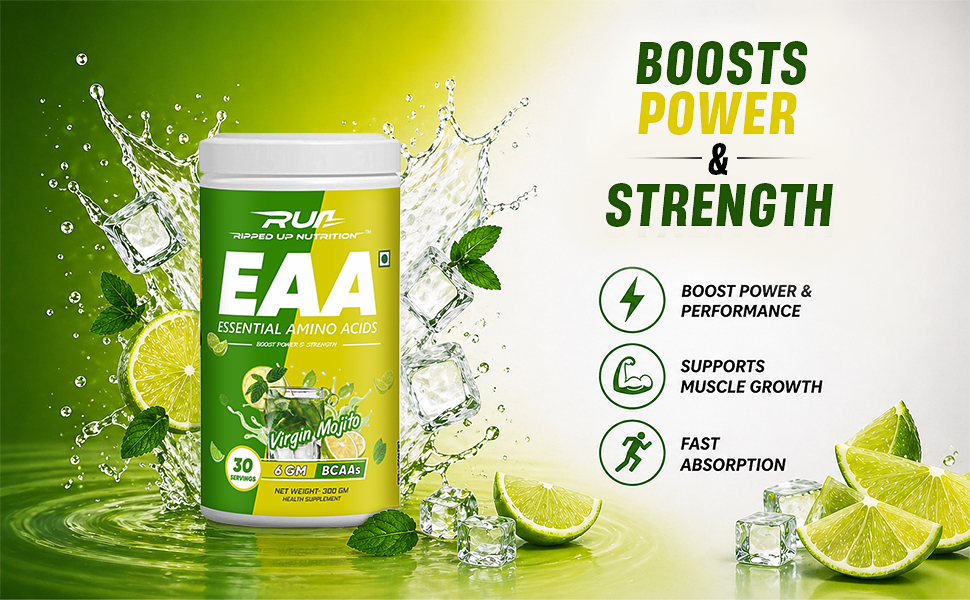 Ripped Up Nutrition BCAA + EAA Powder | Sugar Free Powerful Intra Workout | Muscle Recovery Drink with 6000mg BCAA, 9000mg EAA, | Amino Acid Supplements (30 Servings) (Peach Iced Tea), 1 count