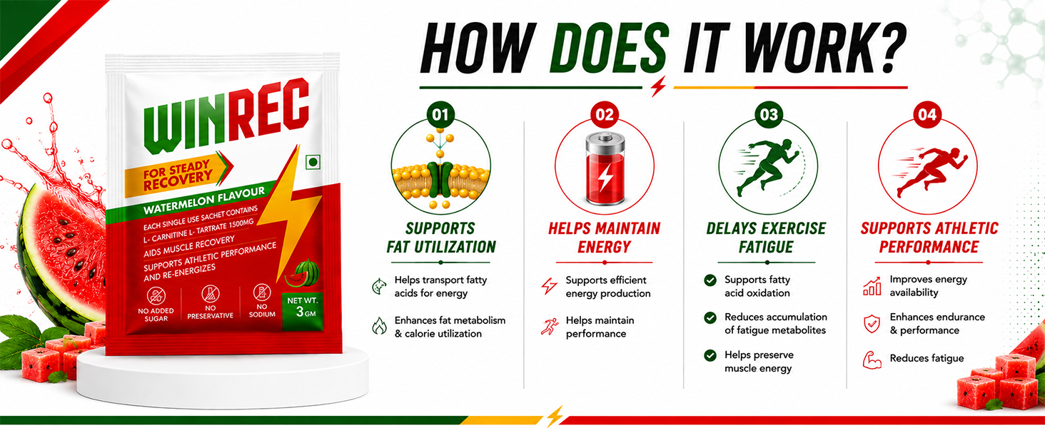 L-Carnitine L-Tartrate Powder Sachets | 3g x 10 | Watermelon Flavour | Pre Workout Sports Nutrition Supplement for Adults | Easy Mix