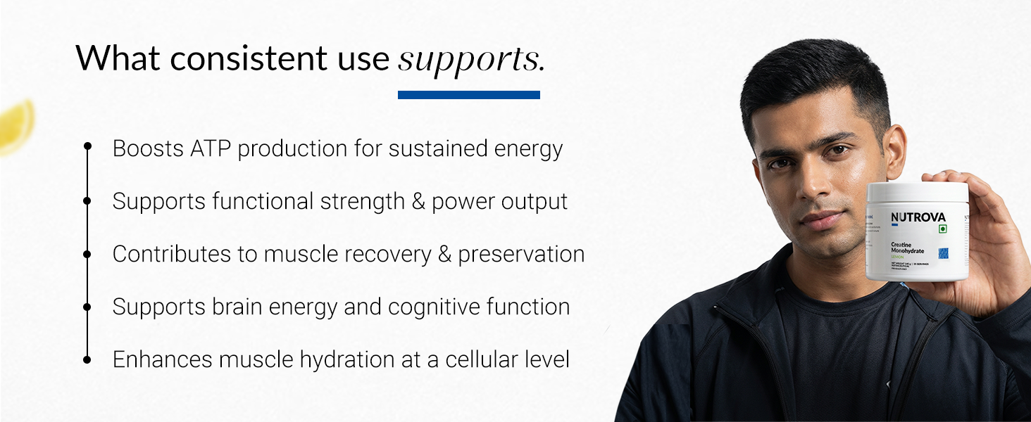 NUTROVA Creatine Monohydrate (Lemon) | 100% Micronised | Boosts ATP | Third-Party Tested Batch by Batch | Supports Strength, Recovery & Brain Energy | 0 Calories | 35 Servings | 140g