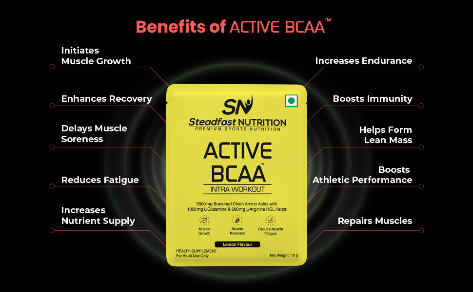 Steadfast Nutrition Active BCAA Pre Workout BCAA Supplement Muscle Recovery & Endurance Intra workout (Lemon, 30 Sachets, 450g)