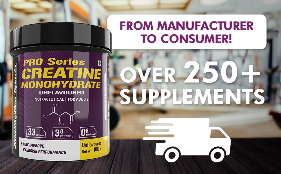 HealthyHey Sports Creatine Monohydrate powder for Muscle Building & Performance - 33 Servings (Unflavoured, 100gm)