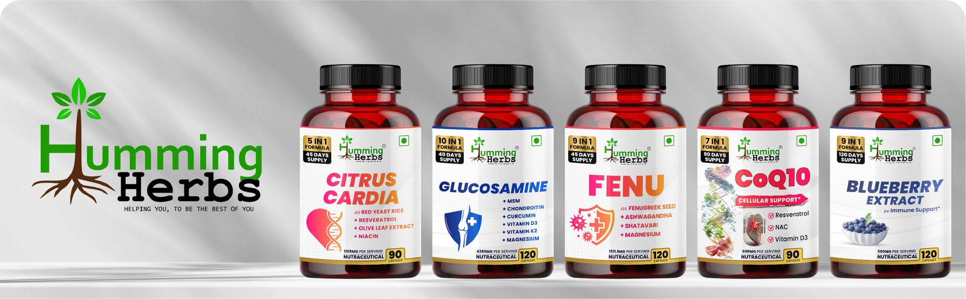Humming Herbs EAA with Leucine, Isoleucine, Valine, Lysine, Methionine & More | 1350mg | 90 Capsules | 7-in-1 Formula | 45 Days Supply