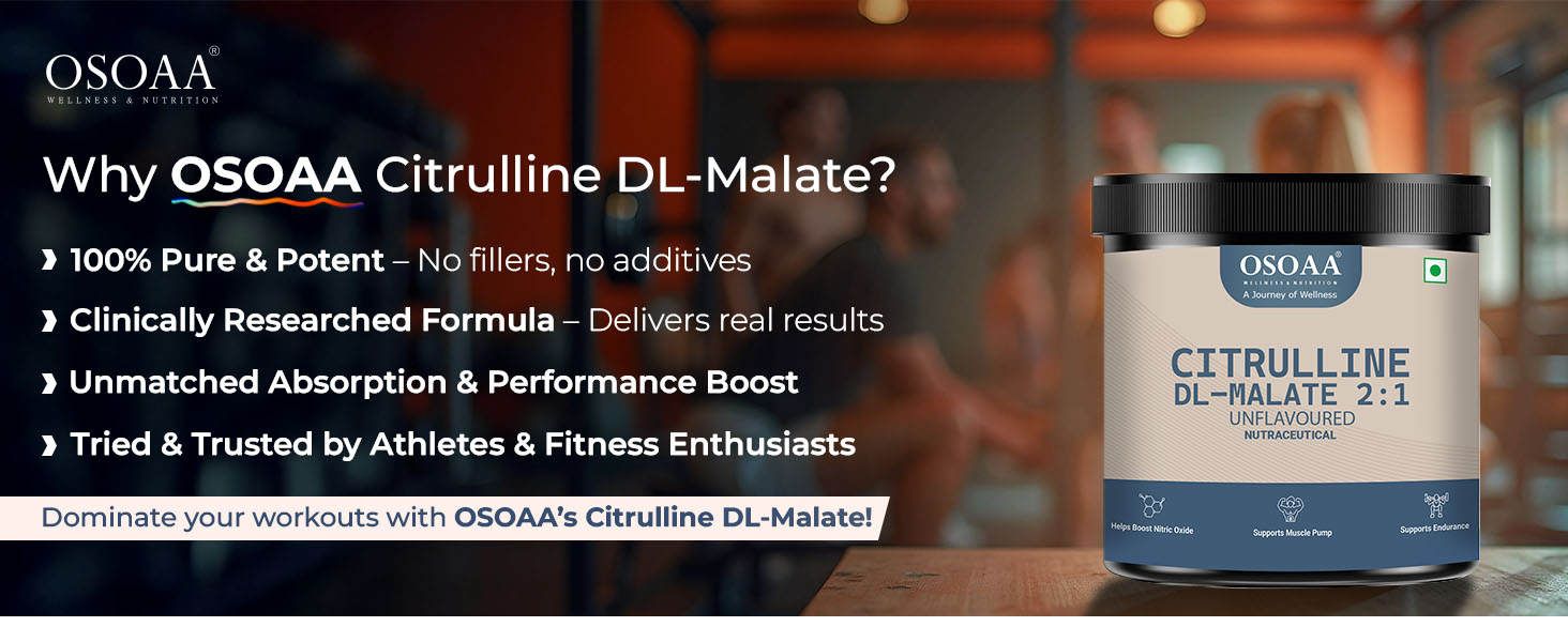 OSOAA Pure Citrulline Malate 2:1 Supplement Powder - 100g, Unflavoured | Boosts Nitric Oxide, Pre Workout Amino Acid for Muscle Strength & Endurance