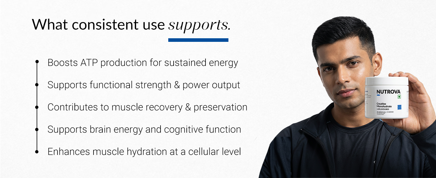 NUTROVA Creatine Monohydrate (Unflavoured) | 100% Micronised for Solubility | Third-Party Tested | Supports Strength, Recovery & Brain Energy | 0 Calories | 35 Servings | 110g | Men & Women