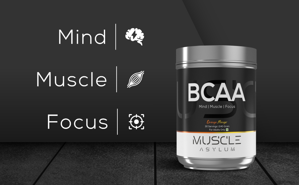Muscle Asylum BCAA Powder | Muscle Recovery, Energy & Focus Support | Essential Amino Acids for Workout Performance (30 Servings 240g, Fruit Punch)