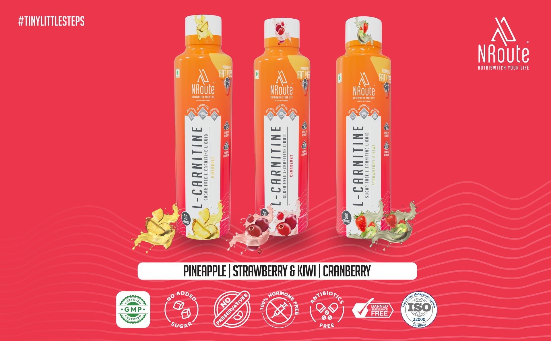 NRoute L-Carnitine 3000mg Liquid Burns Fat for Energy, Zero Sugar Fat Loss Drink a Liquid supplement for Muscle Growth - Cranberry 450ml