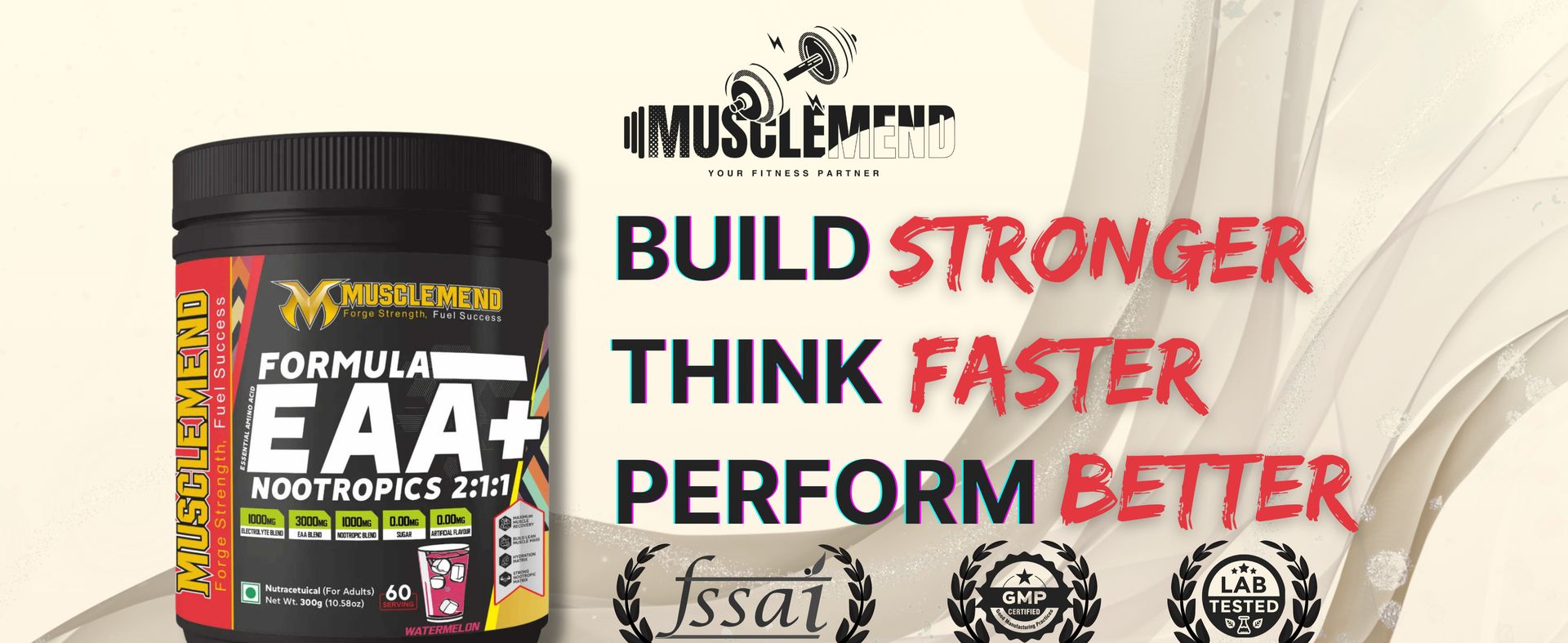 FORMULA EAA+NOOTROPICS 2:1:1 With | EAAs + BCAAs Powder | Muscle Recovery, Strength, Muscle Building, Endurance | 5G Essential Amino Acids + Electrolytes | 20 Servings (100gm, Orange)