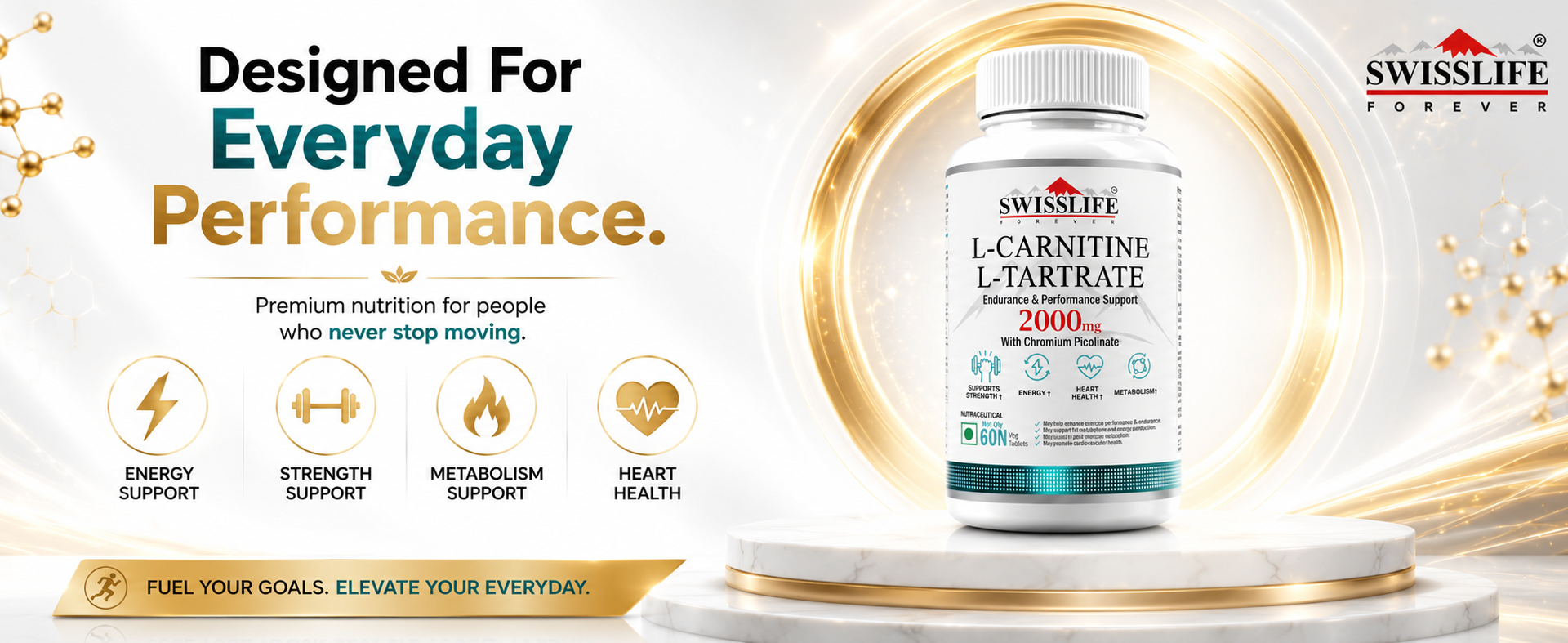 Swisslife Forever | L-Carnitine L-Tartrate 2000mg Tablets for Fat Metabolism & Energy Support | Chromium Picolinate for Weight Management, Endurance & Recovery | 60 Vegan Tablets