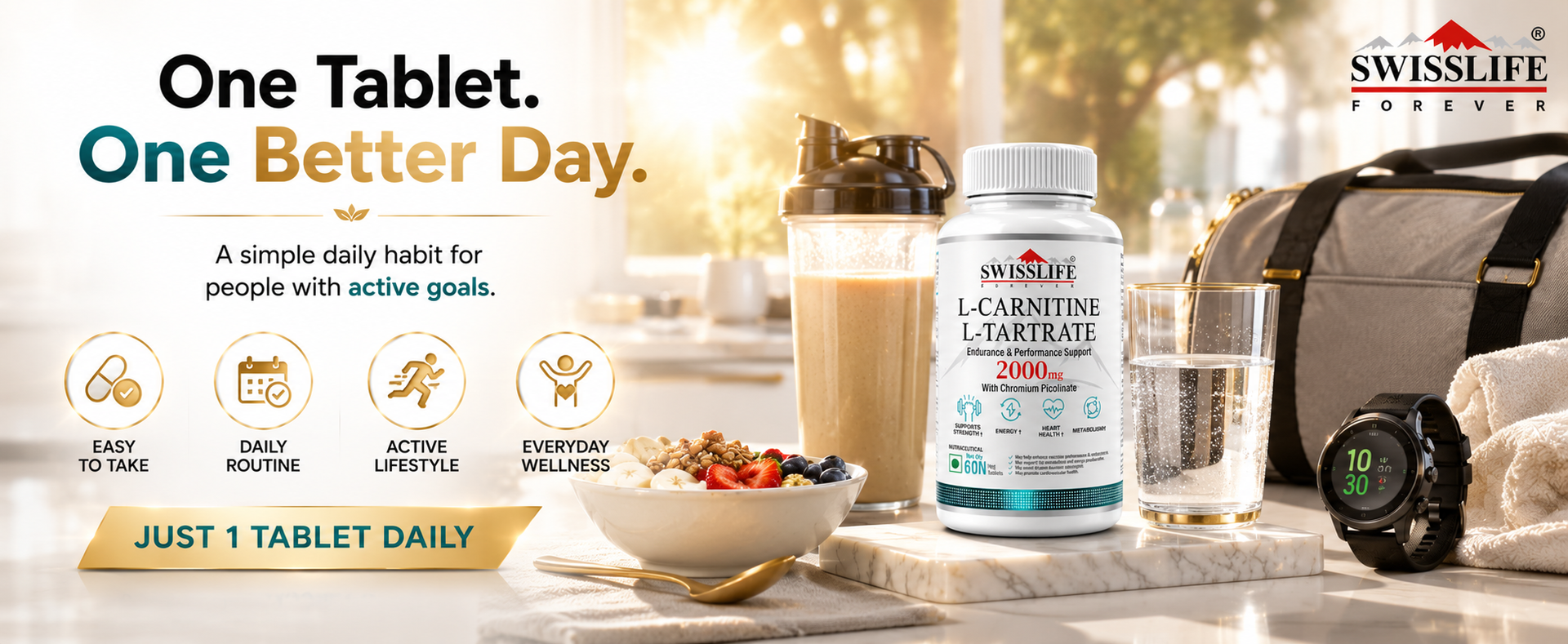 Swisslife Forever | L-Carnitine L-Tartrate 2000mg Tablets for Fat Metabolism & Energy Support | Chromium Picolinate for Weight Management, Endurance & Recovery | 60 Vegan Tablets