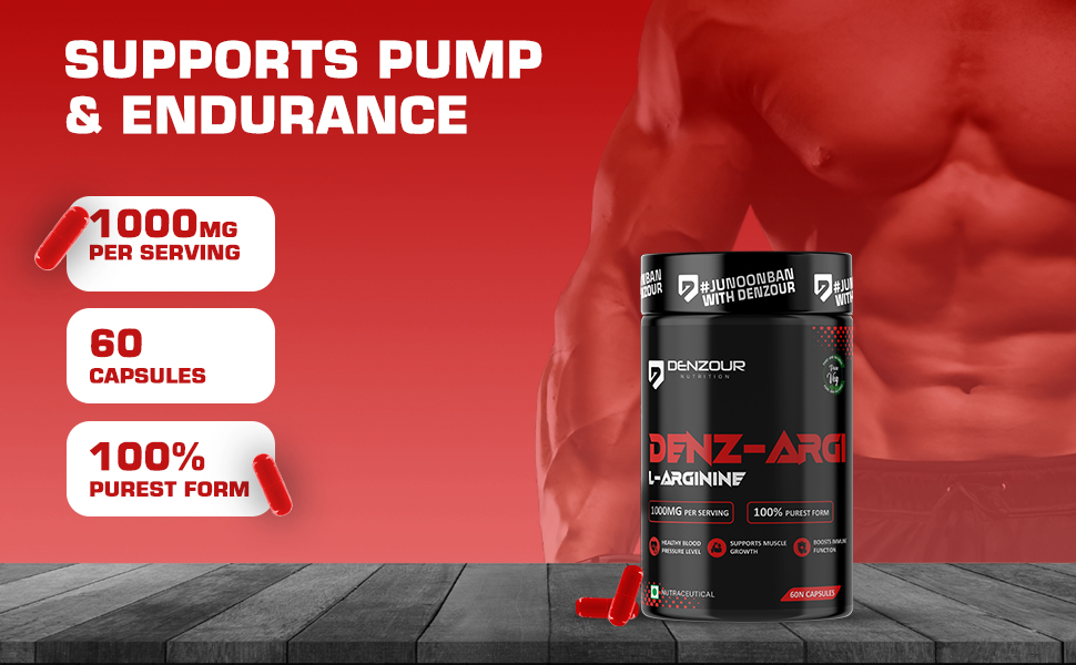 DENZOUR NUTRITION L-Arginine 1000 mg – 60 Veg Capsules | Supports Muscle Growth, Healthy Blood Pressure, Stamina & Recovery | Immune Booster & Energy for Men & Women | Heavy Training Support