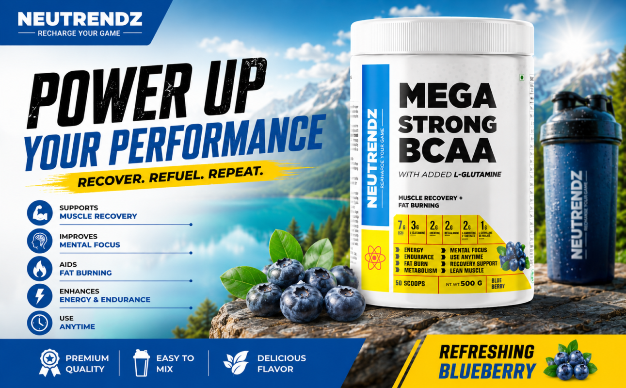 Mega Strong BCAA + Glutamine 7g | BCAAs, 3g Glutamine, Creatine, Beta-Alanine & L-Carnitine | Muscle Recovery, Endurance & Hydration Support | Intra/Post Workout Supplement (500g, Lychee)