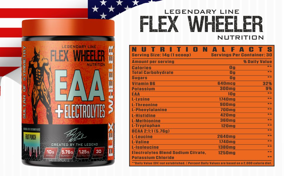 Flex Wheeler Nutrition EAA - 30 Servings | Essential Amino Acids Blend for Optimal Recovery and Performance | Fruit Punch Flavor