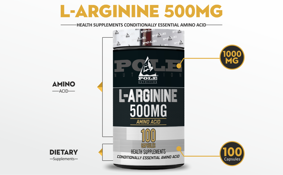 Pole Nutrition L-Arginine Essential Amino Acid 500mg | 100 Capsules - Premium Cardiovascular Support and Nitric Oxide Production