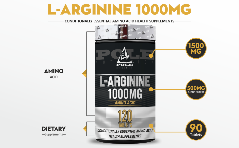 Pole Nutrition L-Arginine - Essential Amino Acid 1000mg | 120 Tablets - Amplify Your Performance with Nitric Oxide Support
