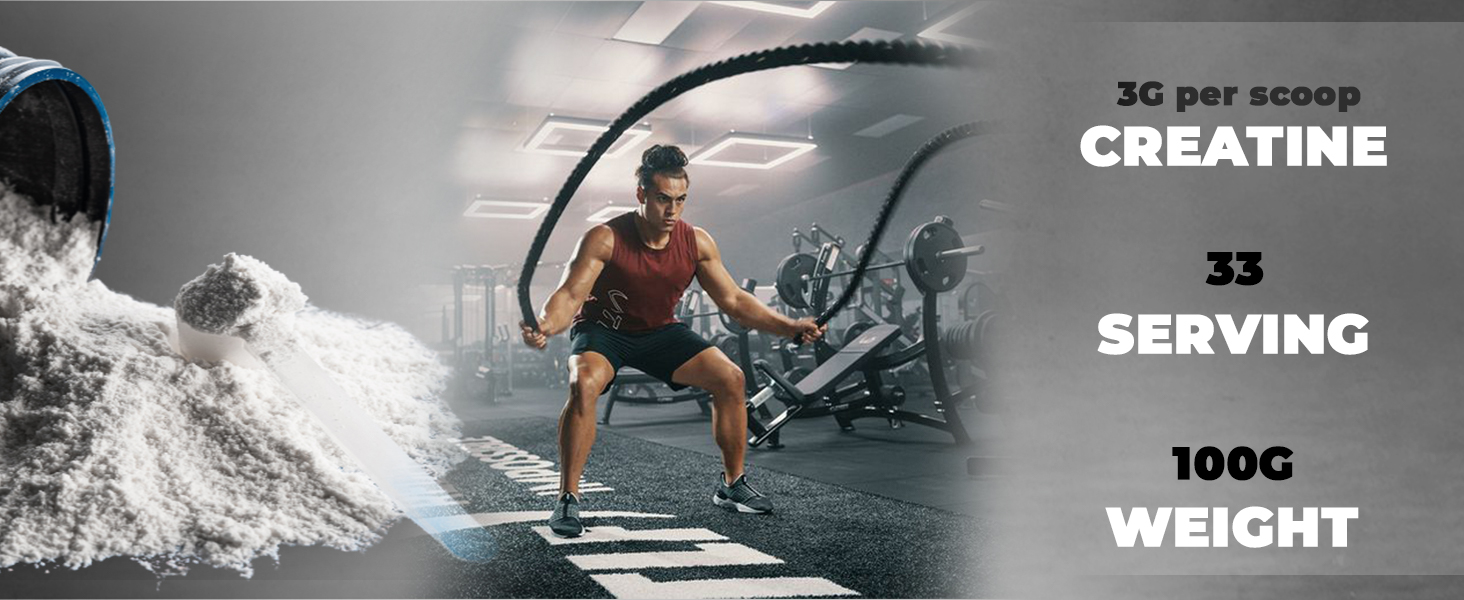 Creatine Monohydrate Powder (Unflavoured 100 Gram, 33 Serving) 3g of 100% Creatine Monohydrate per serving, Enhanced Muscle Strength & Power (100gm)