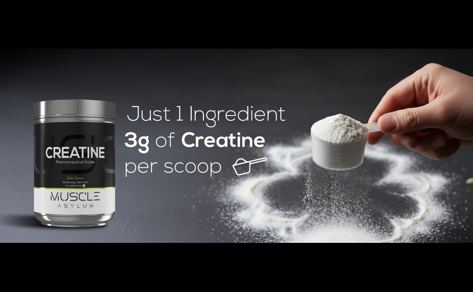 Muscle Asylum Creatine Monohydrate Powder (Unflavoured) – Micronized Creatine, Pre Workout Supplement for Muscle Gain, Strength & Recovery, Pharmaceutical Grade, Gym Supplement for Men & Women – 250g (83 Servings)