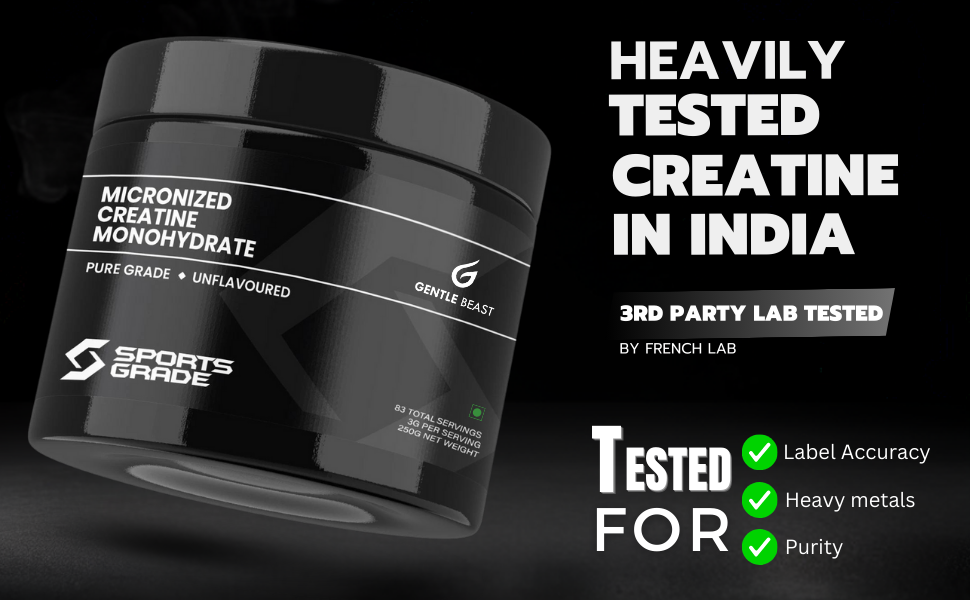 GENTLE BEAST SportsGrade Creatine Monohydrate Powder | 100% Pure, Micronized for Muscle Growth, Strength & Performance | Unflavored, Lab Tested Creatine Powder| 100g