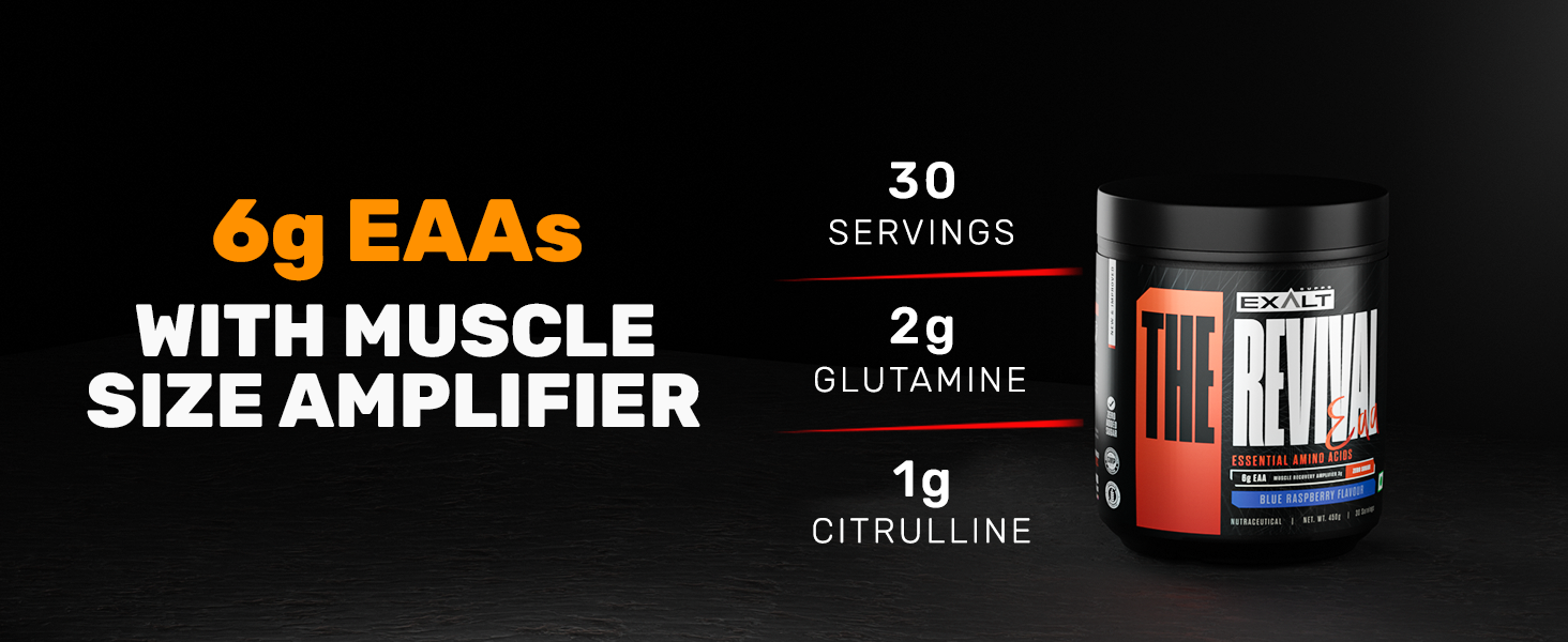 The Revival Essential Amino Acids (EAA) | 450 gm | 30 Servings | 6000mg EAA | Zero Added Sugar | Muscle Recovery | Increased Endurance (Mango)