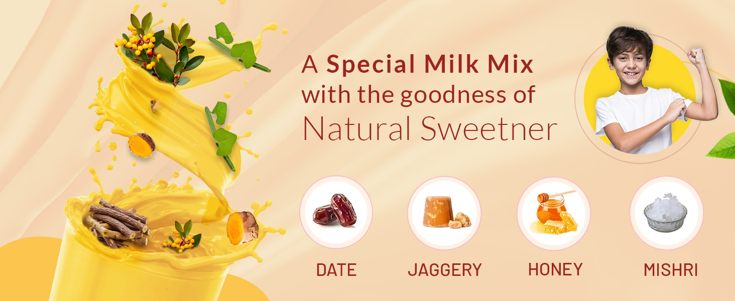 BabyOrgano Kesar Haldi Milk Mix for Kids 2+ Years | With Hadjod, Anantmool & Jyotismati | Ayurvedic Health Drink | Made with Honey & Jaggery | No Refined Sugar | High Protein & Gluten-Free | 300g