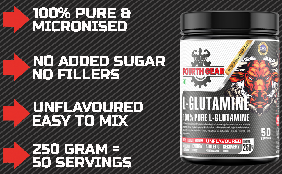 L-Glutamine 100% Pure Micronized | 5000mg per Serving | Unflavoured Muscle Recovery, Energy & Performance Supplement | 250g (50 Servings) | Vegetarian
