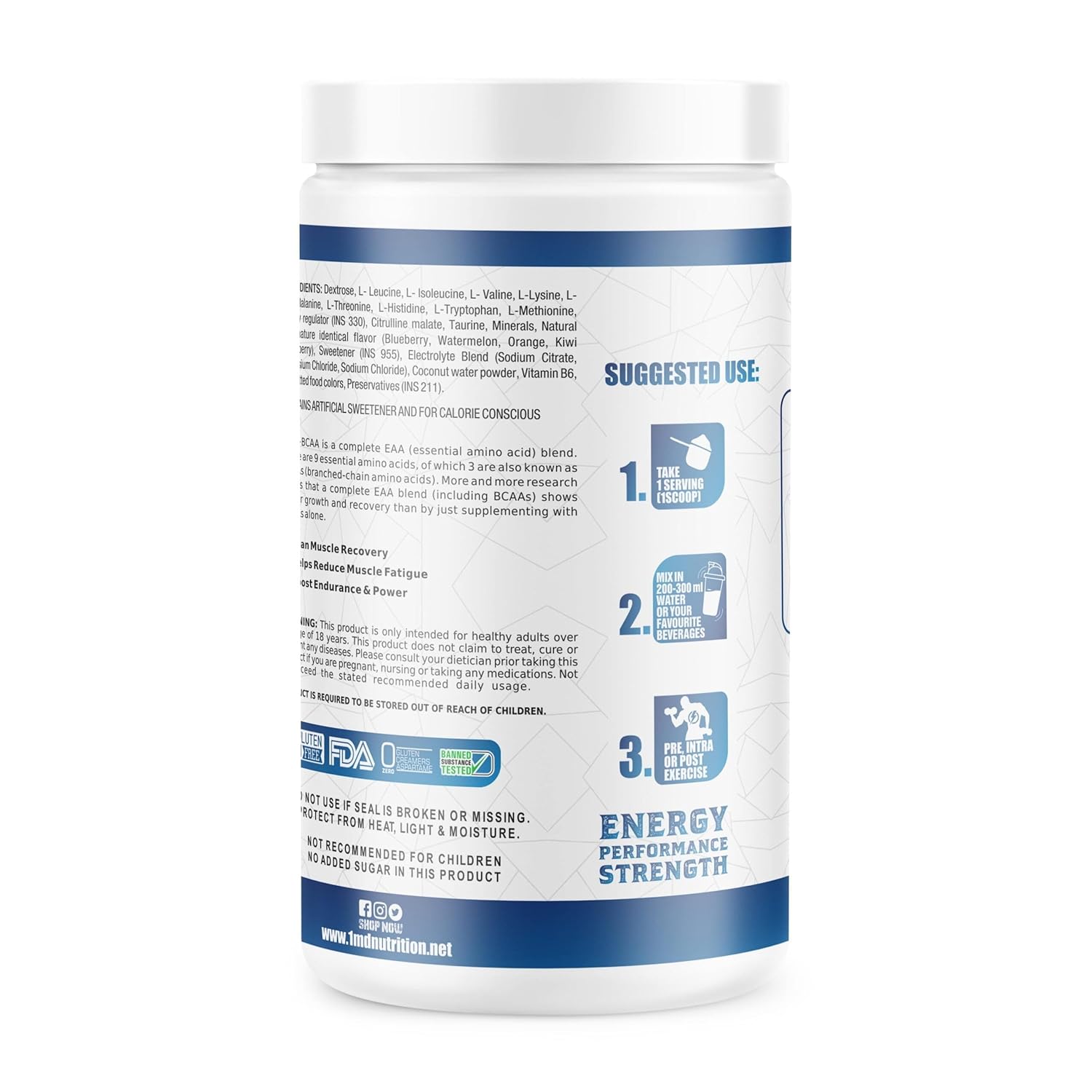 1MD Nutrition | X-CELL BCAAs with EAAs | 4g BCAA, 4.9g EAA, 1g Citrulline, 1g Taurine | 330 gm, 30 Servings (Watermelon)